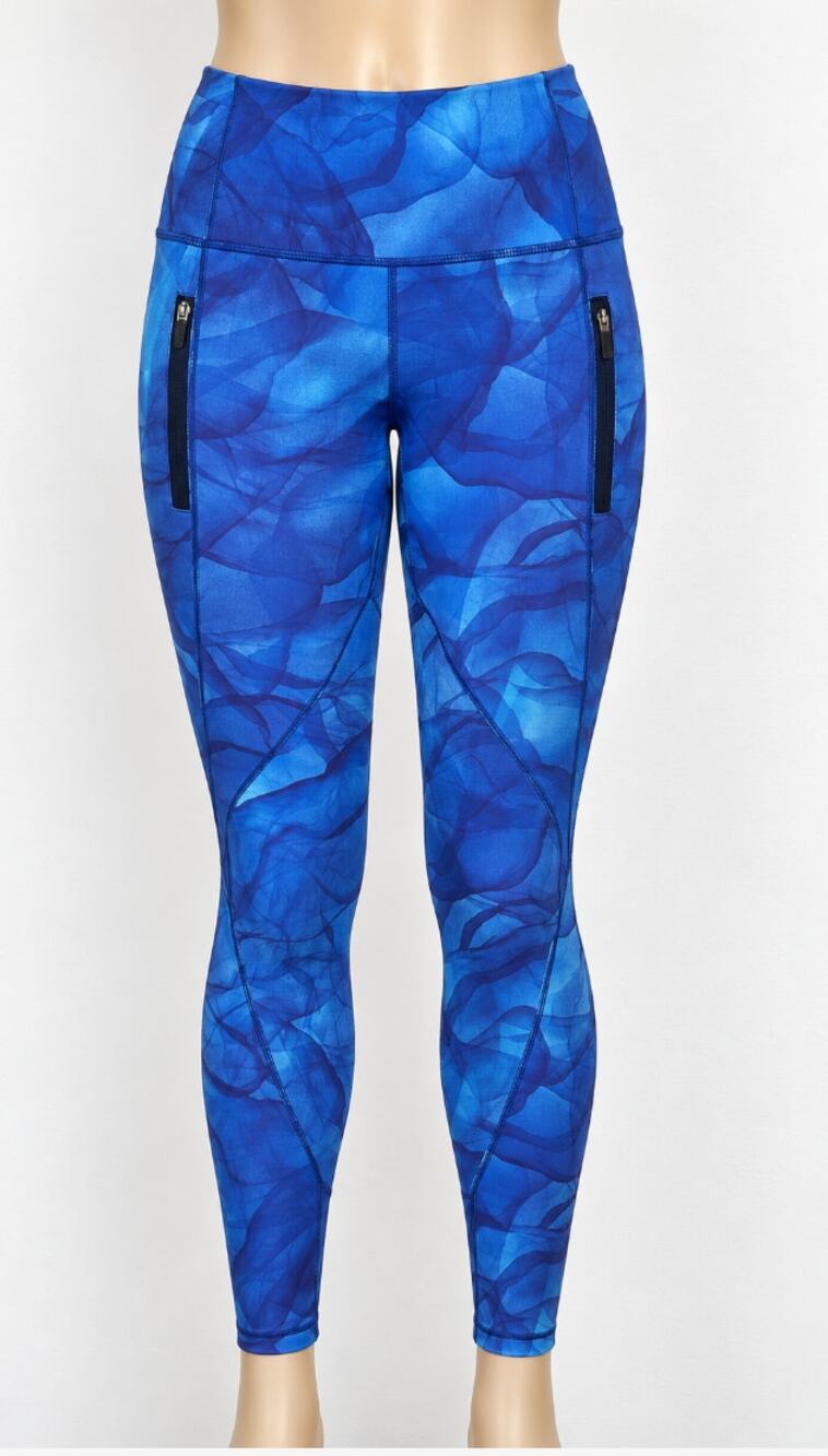 Lululemon Blue Run It Out High Waist Full Length Midnight Tulle Yoga Zip Pant S